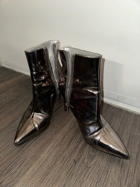 Nine West Reflective Gunmetal Pointed Ankle Boots